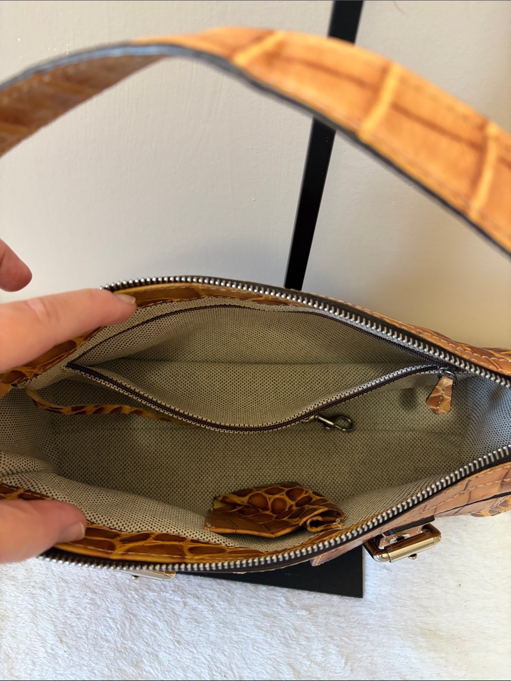 Dooney & Bourke Brown Croc-Embossed Leather Shoulder Bag - Picture 7 of 13